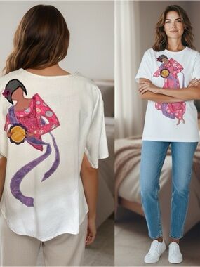 Alfredo's Wife Unique Vintage Women’s Top Short Sleeve Pink Purple Graphic S